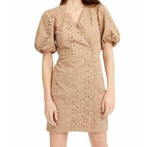 INC Women's Puff Sleeve Eyelet Button Front A-Line